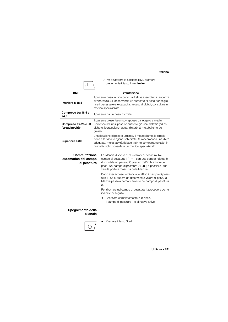 Commutazione automatica del campo di pesatura, Spegnimento della bilancia | Seca 675 User Manual | Page 151 / 292