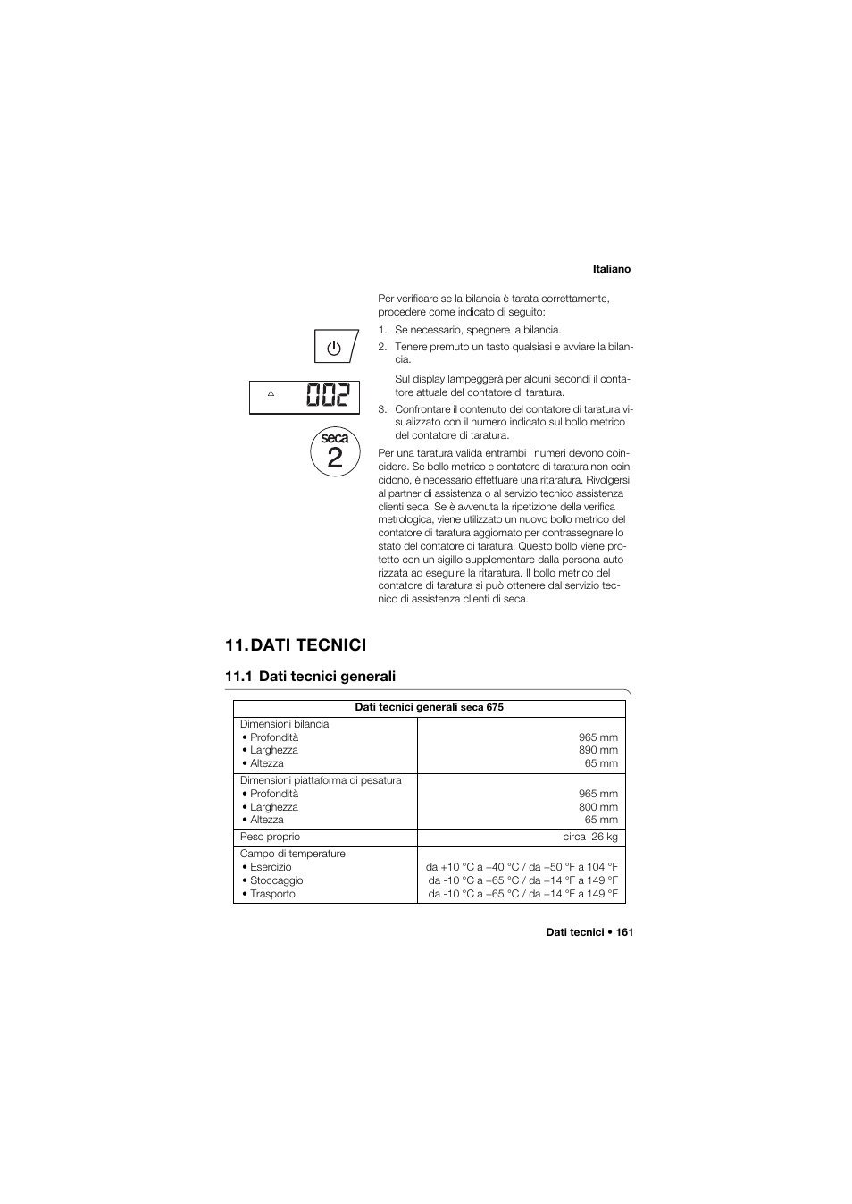 Dati tecnici, 1 dati tecnici generali | Seca 675 User Manual | Page 161 / 292