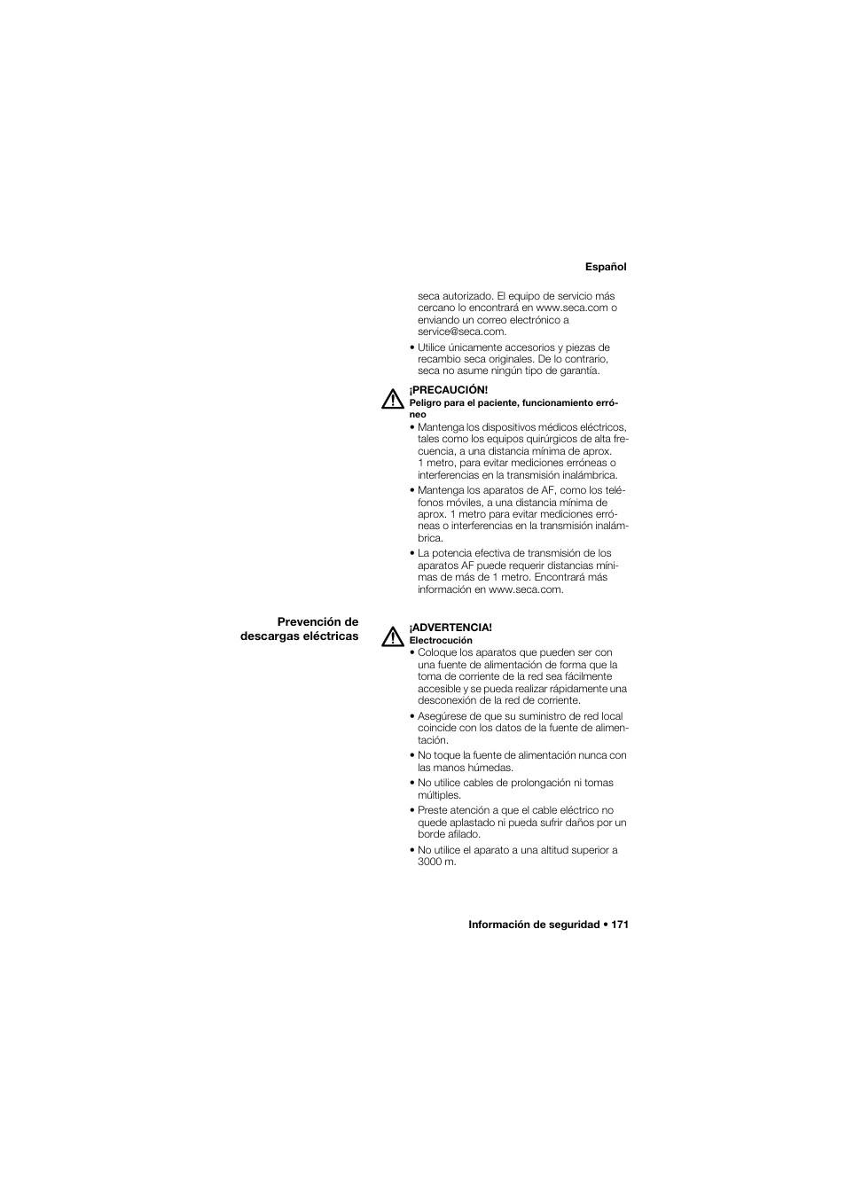 Prevención de descargas eléctricas | Seca 675 User Manual | Page 171 / 292