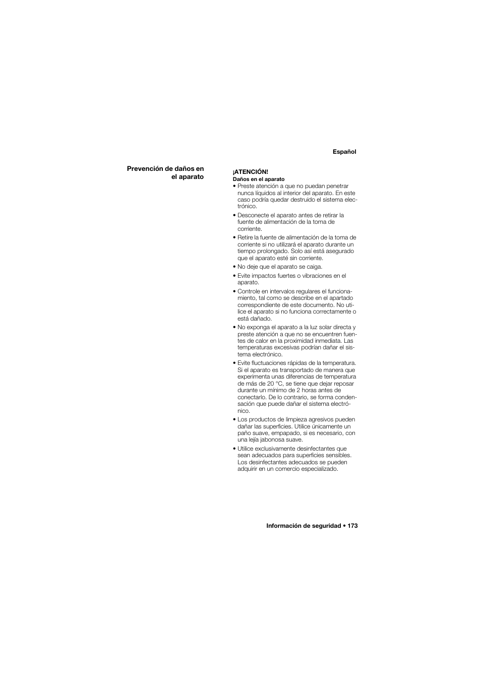 Prevención de daños en el aparato | Seca 675 User Manual | Page 173 / 292