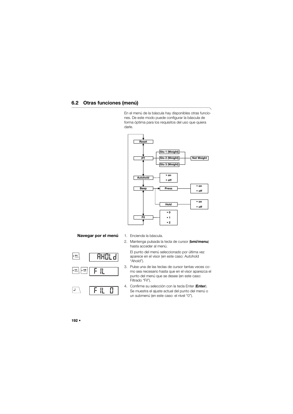 2 otras funciones (menú), Navegar por el menú | Seca 675 User Manual | Page 192 / 292