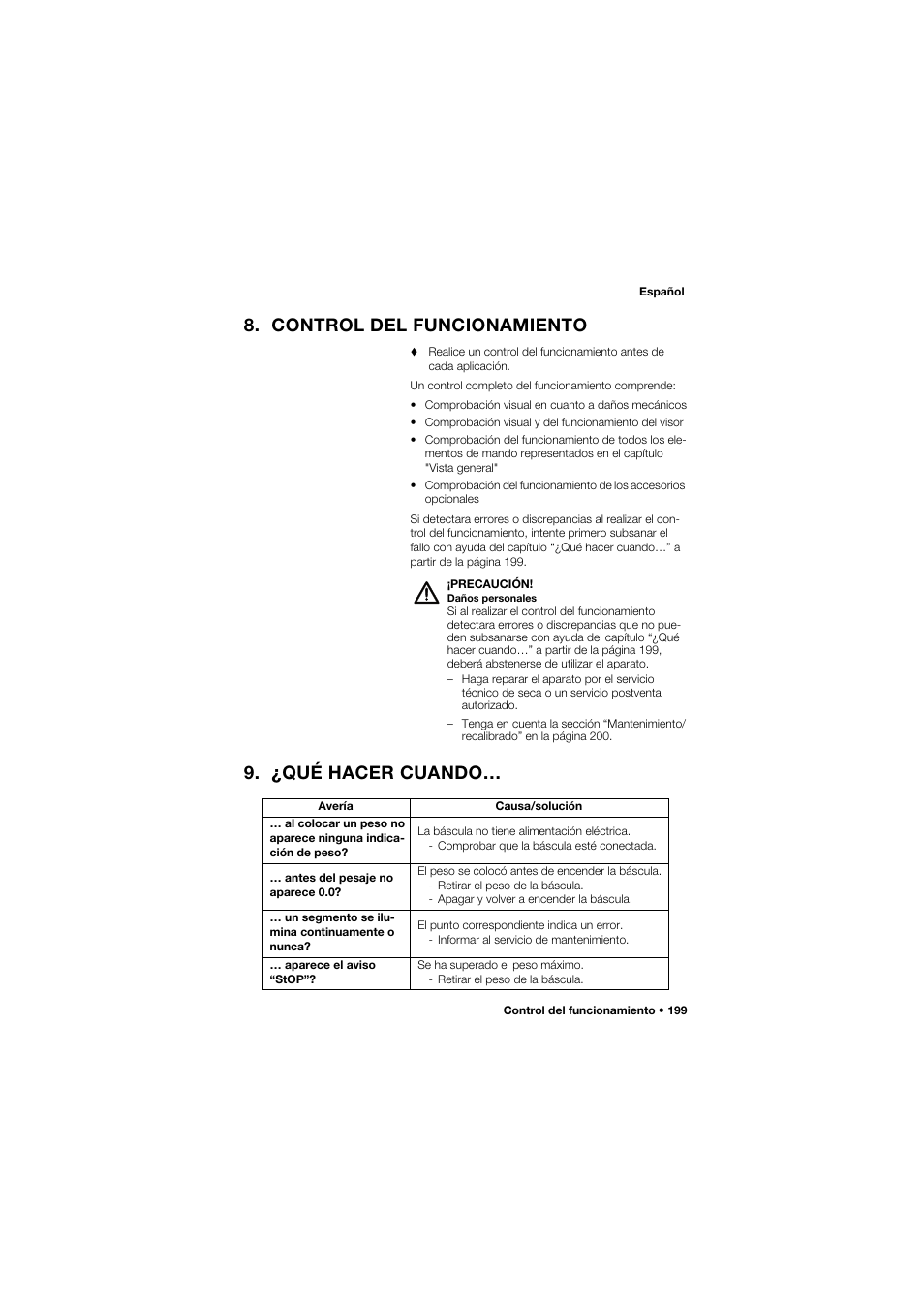 Control del funcionamiento, ¿qué hacer cuando | Seca 675 User Manual | Page 199 / 292