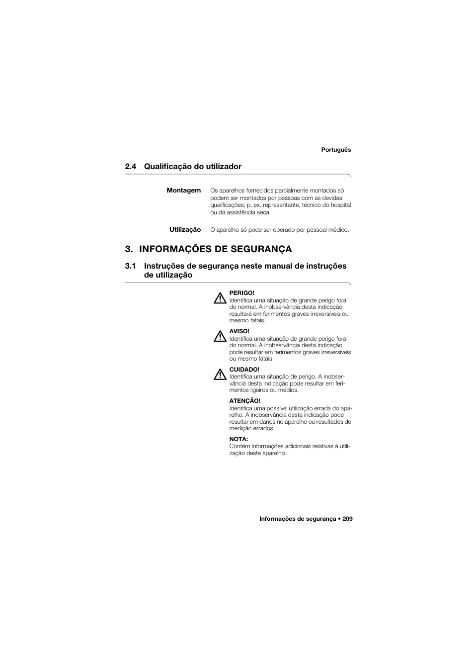 4 qualificação do utilizador, Montagem, Utilização | Informações de segurança | Seca 675 User Manual | Page 209 / 292