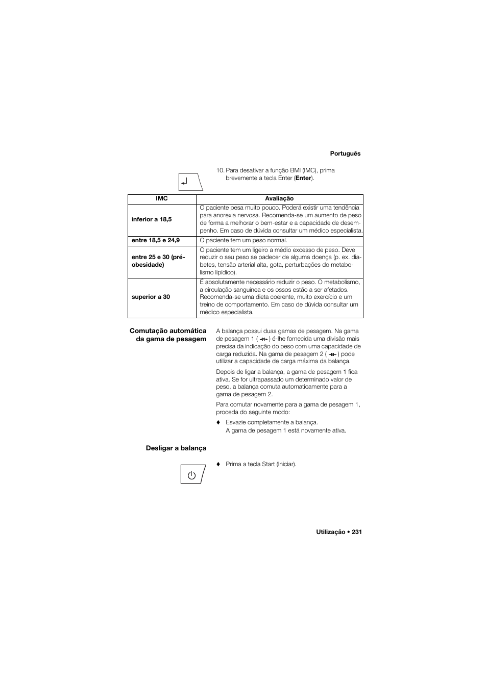 Comutação automática da gama de pesagem, Desligar a balança | Seca 675 User Manual | Page 231 / 292