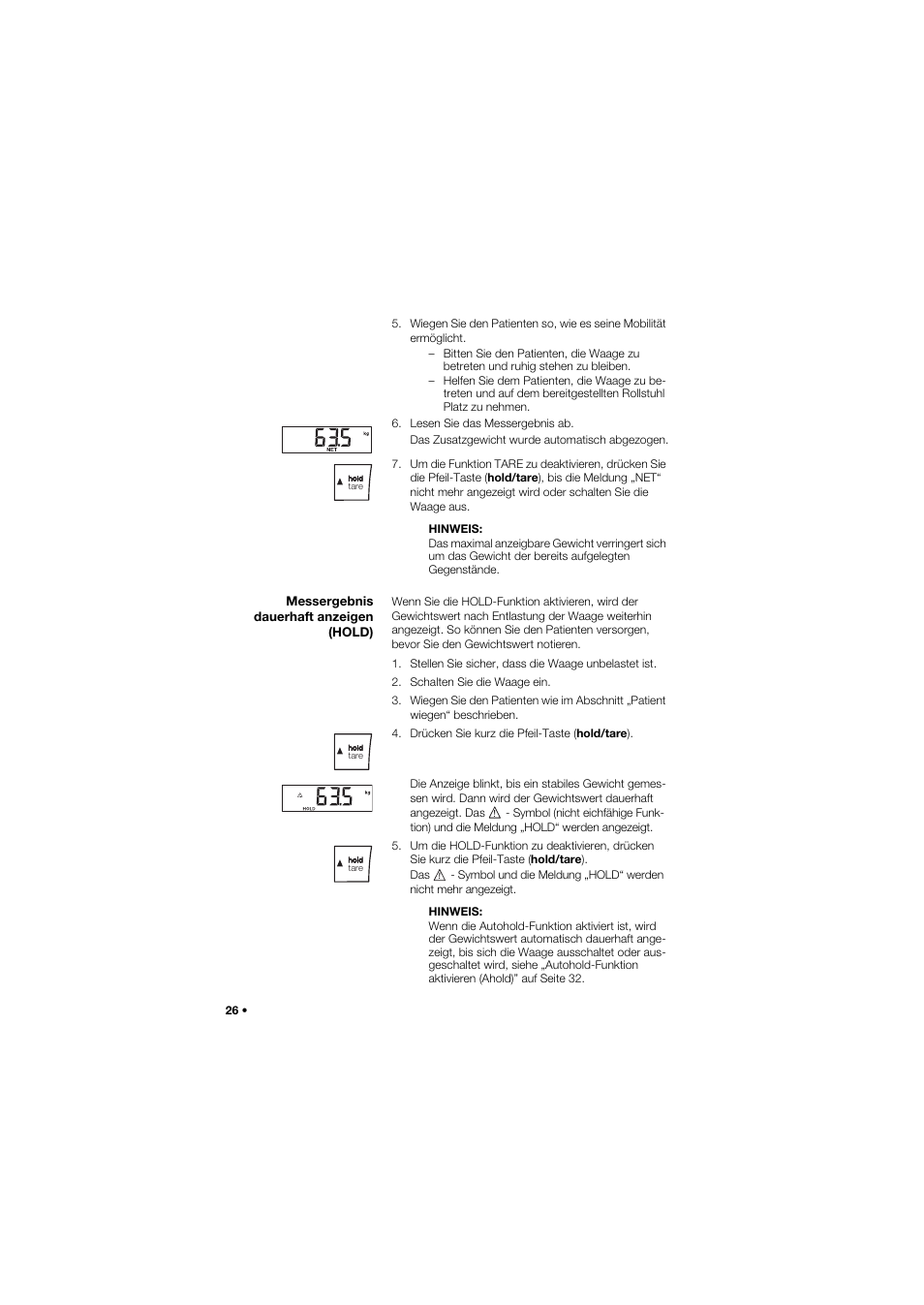 Messergebnis dauerhaft anzeigen (hold) | Seca 675 User Manual | Page 26 / 292