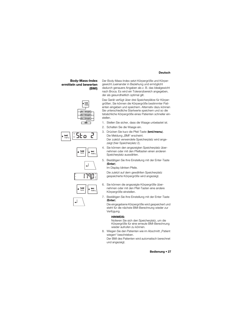 Body-mass-index ermitteln und bewerten (bmi) | Seca 675 User Manual | Page 27 / 292