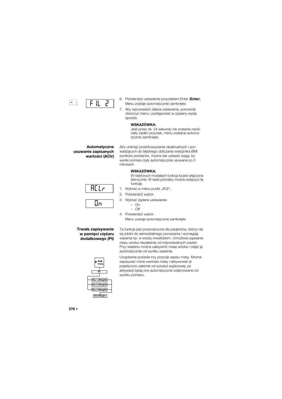 Automatyczne usuwanie zapisanych wartości (aclr) | Seca 675 User Manual | Page 276 / 292