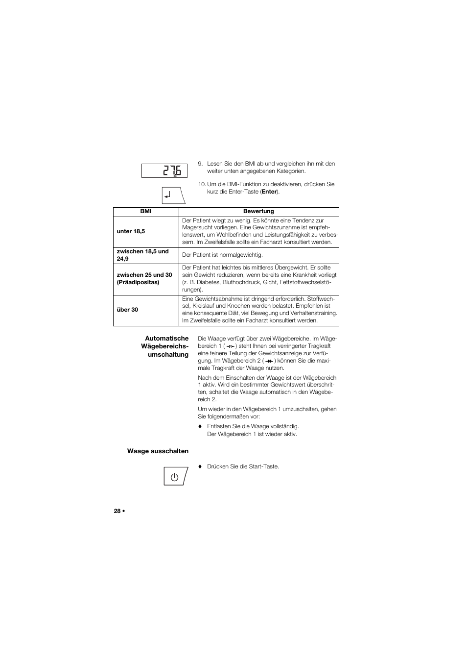 Automatische wägebereichs- umschaltung, Waage ausschalten | Seca 675 User Manual | Page 28 / 292