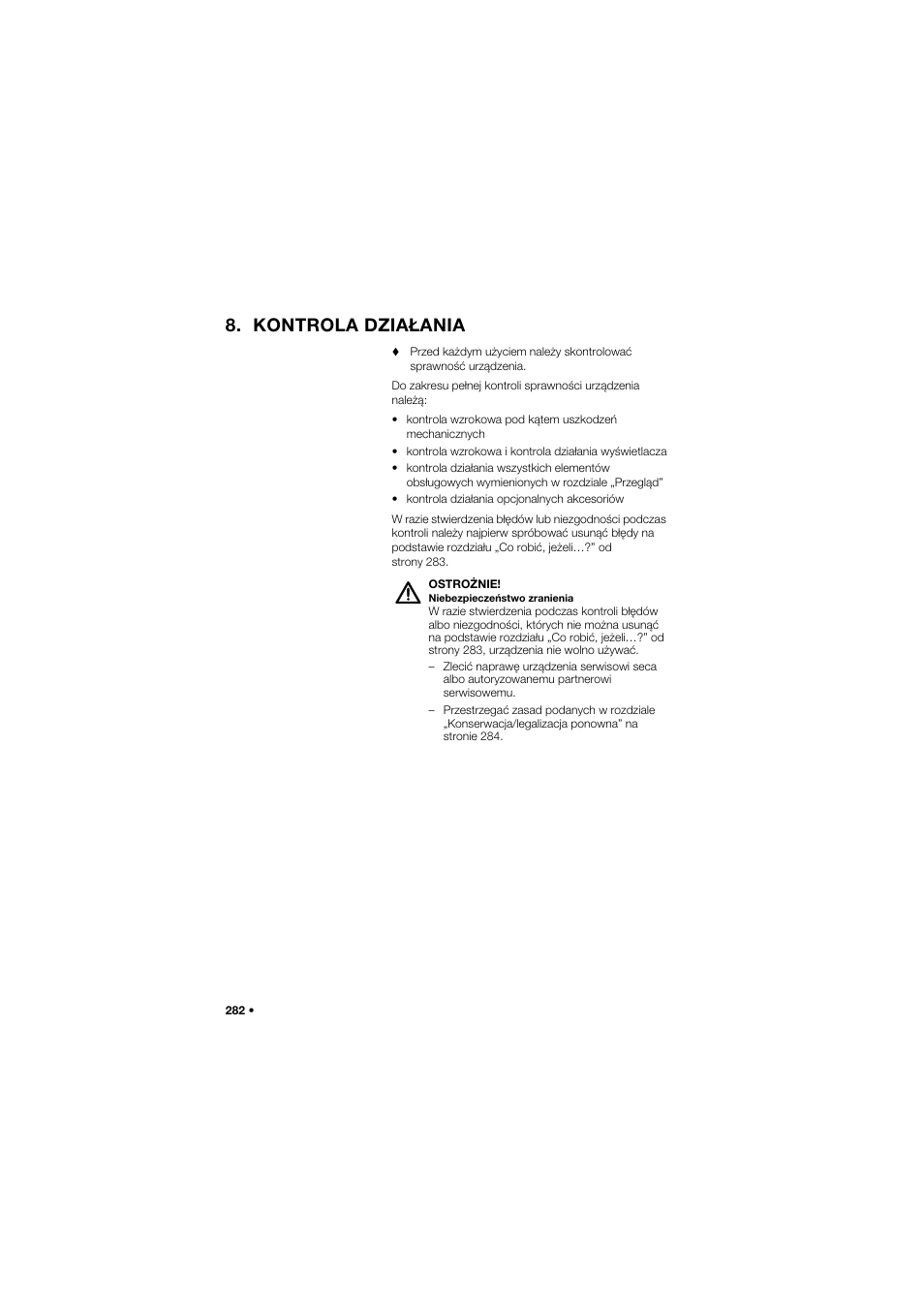 Kontrola działania | Seca 675 User Manual | Page 282 / 292