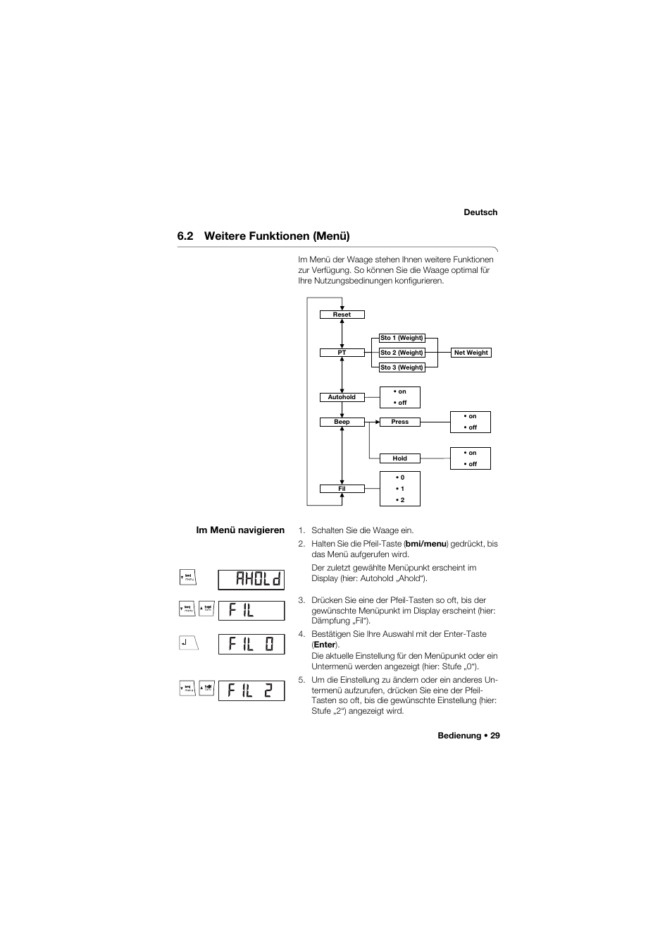 2 weitere funktionen (menü), Im menü navigieren | Seca 675 User Manual | Page 29 / 292