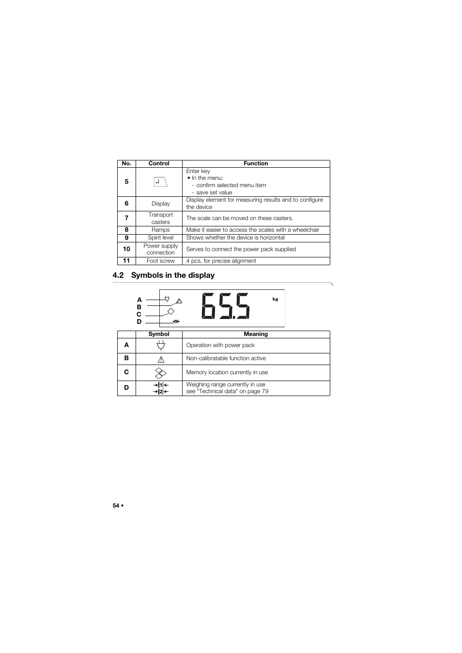 2 symbols in the display | Seca 675 User Manual | Page 54 / 292