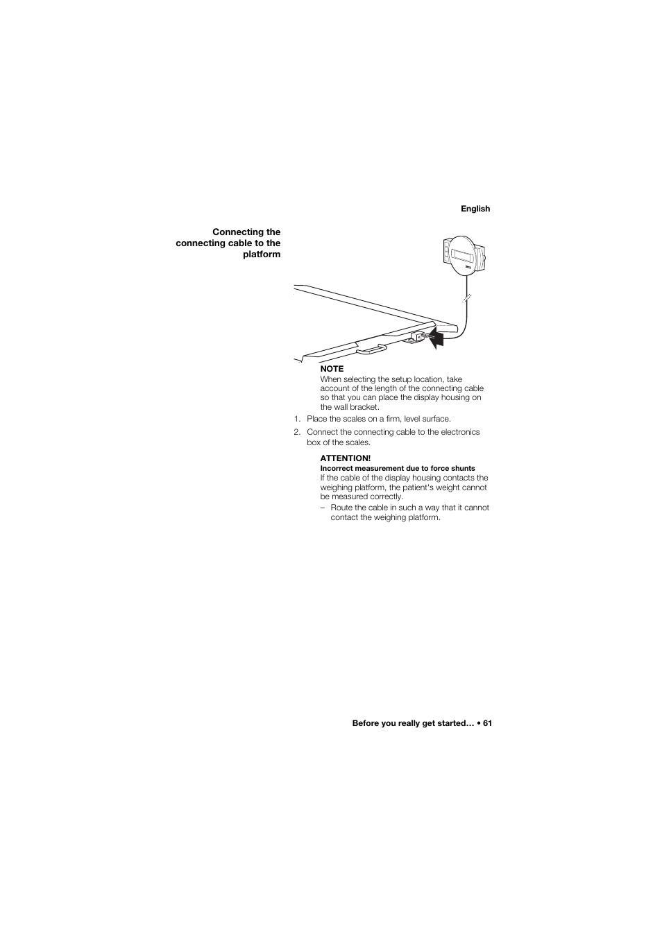 Connecting the connecting cable to the platform | Seca 675 User Manual | Page 61 / 292