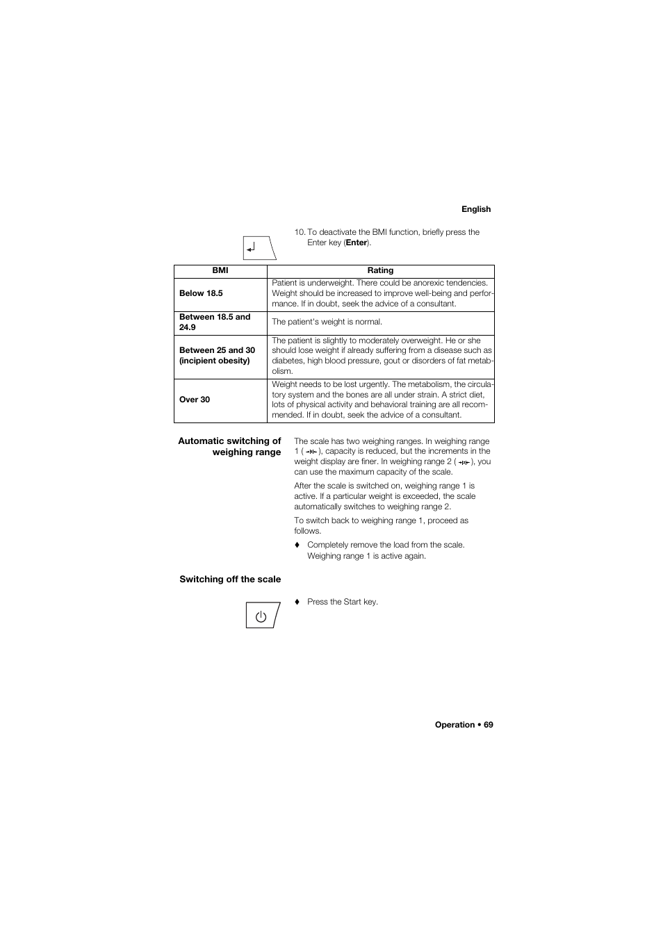 Automatic switching of weighing range, Switching off the scale | Seca 675 User Manual | Page 69 / 292