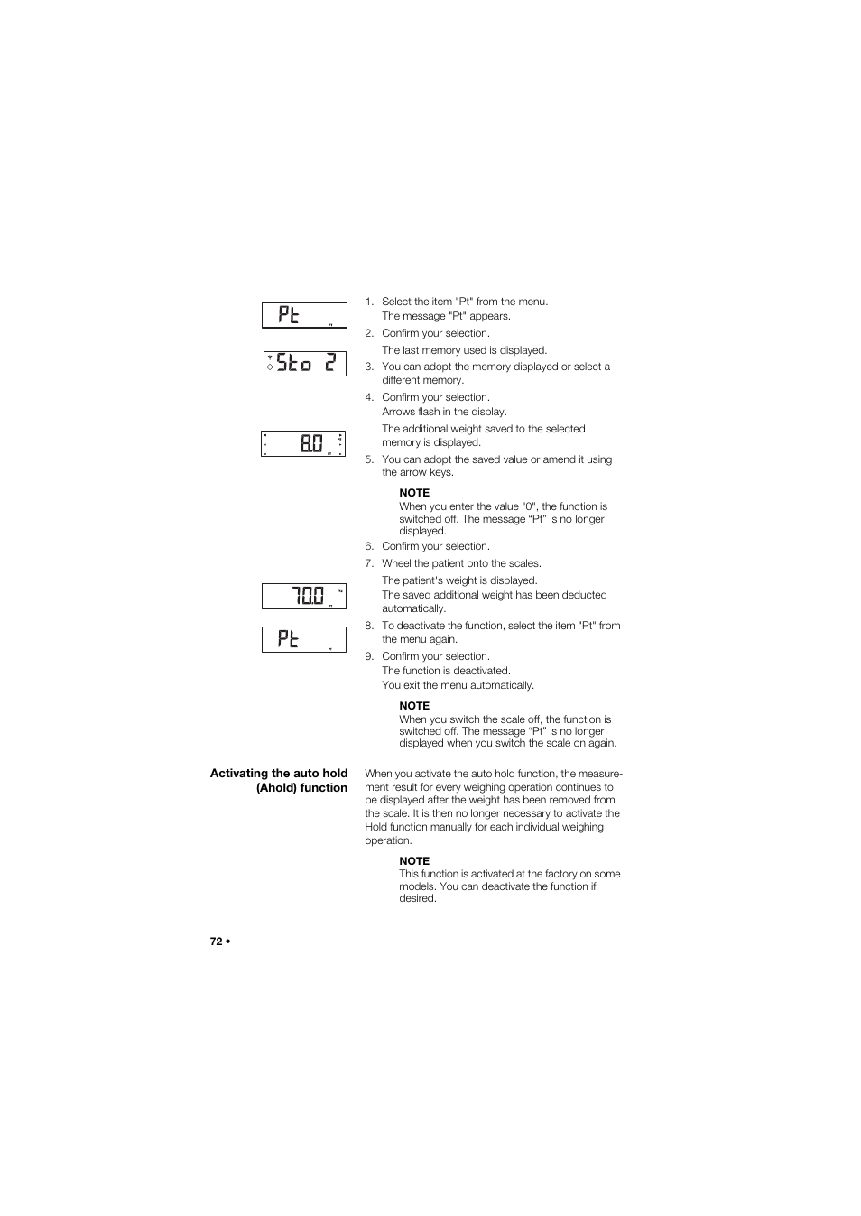 Activating the auto hold (ahold) function | Seca 675 User Manual | Page 72 / 292