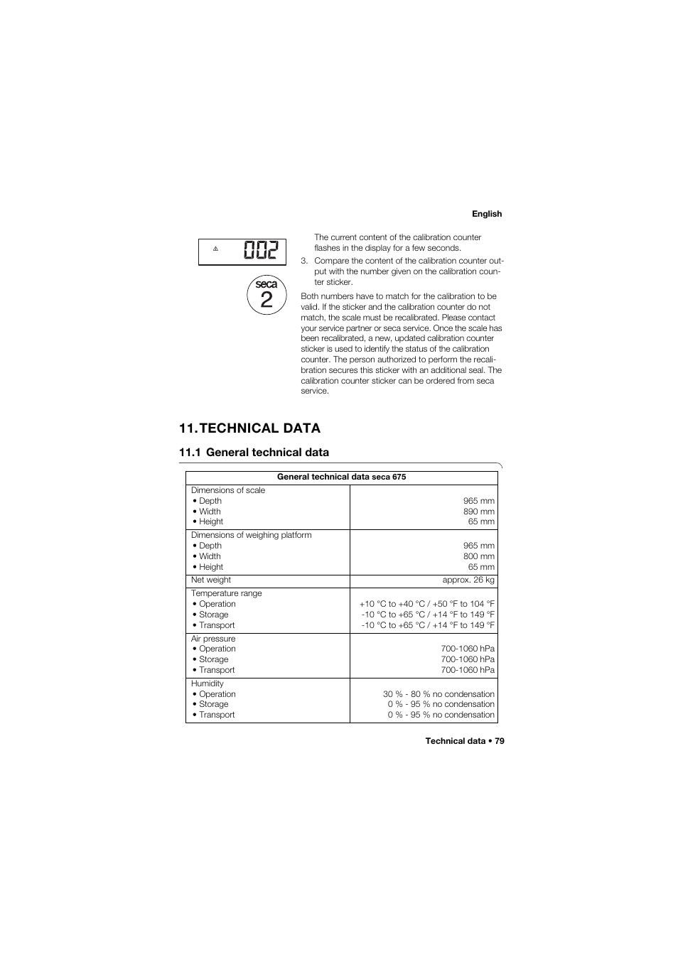 Technical data, 1 general technical data | Seca 675 User Manual | Page 79 / 292