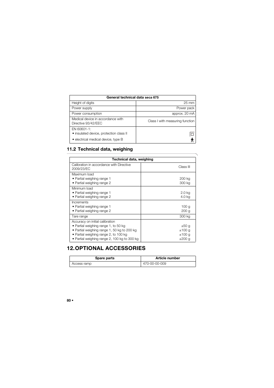 2 technical data, weighing, Optional accessories | Seca 675 User Manual | Page 80 / 292