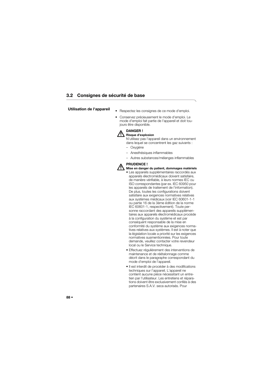 2 consignes de sécurité de base, Utilisation de l'appareil | Seca 675 User Manual | Page 88 / 292