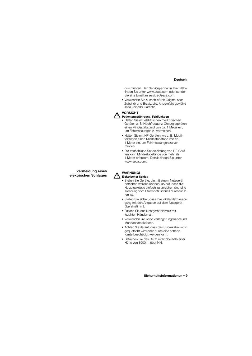 Vermeidung eines elektrischen schlages | Seca 675 User Manual | Page 9 / 292