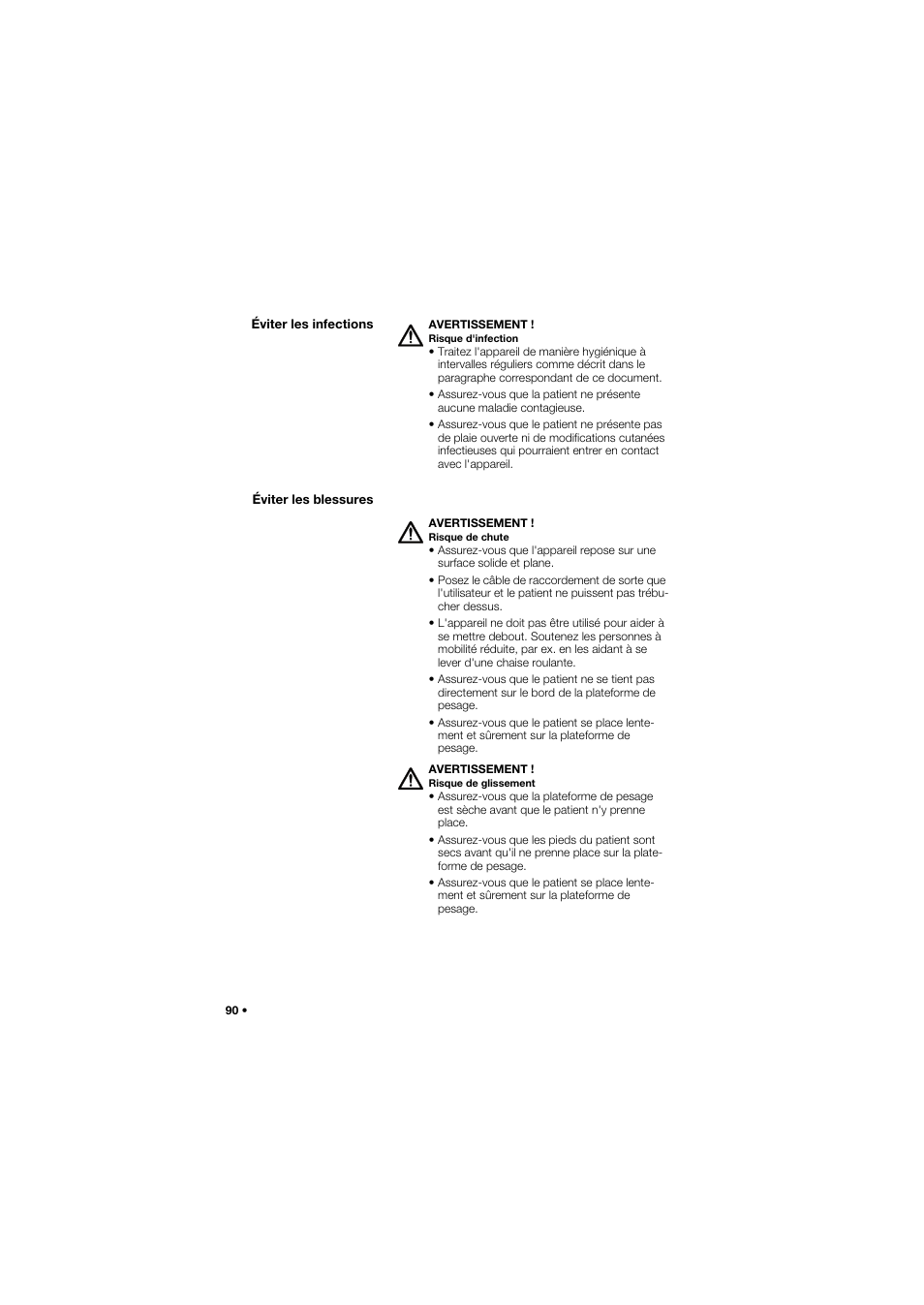 Éviter les infections, Éviter les blessures | Seca 675 User Manual | Page 90 / 292