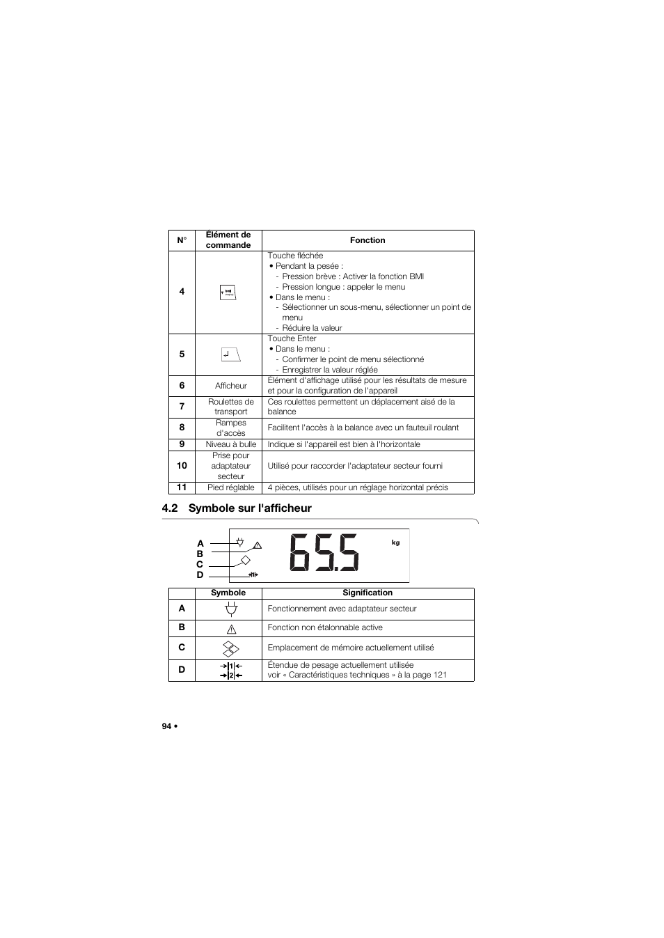 2 symbole sur l'afficheur | Seca 675 User Manual | Page 94 / 292