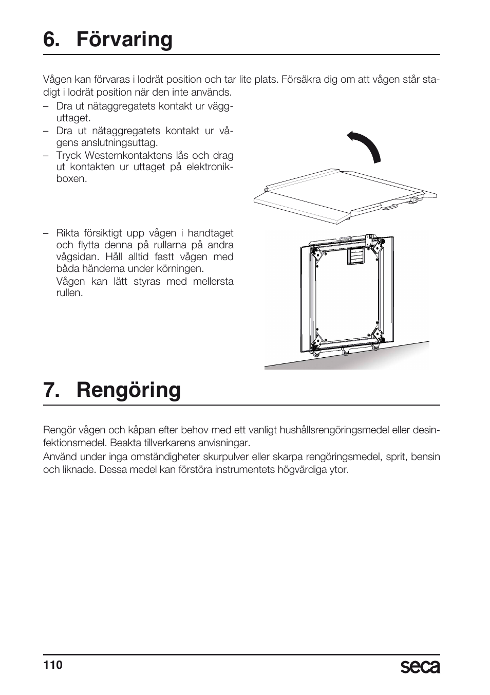 Förvaring, Rengöring | Seca 675 User Manual | Page 110 / 214