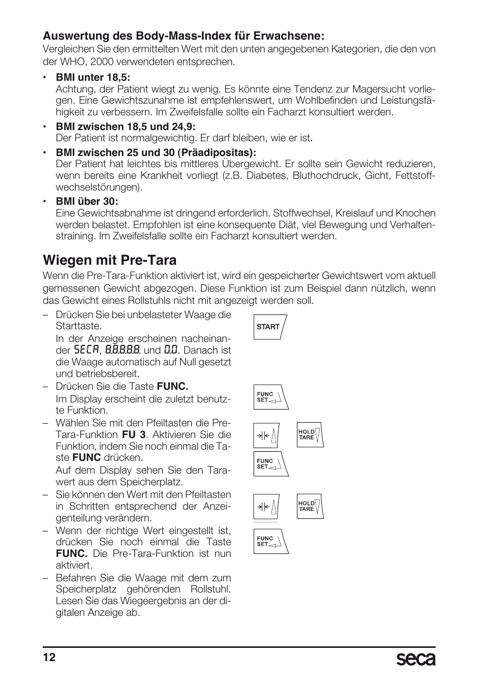 Wiegen mit pre-tara | Seca 675 User Manual | Page 12 / 214