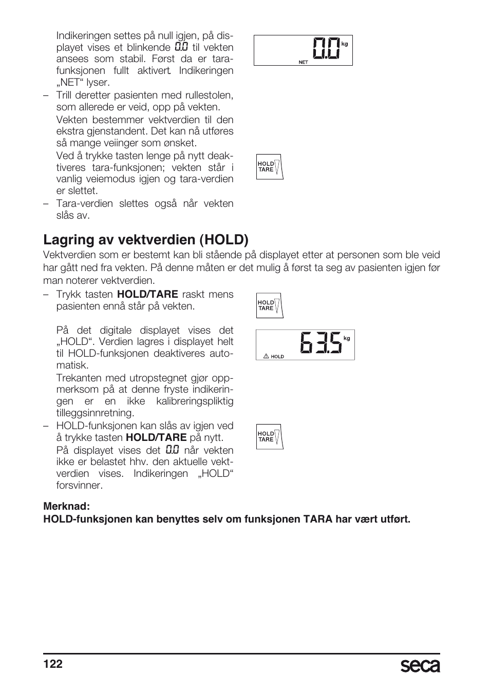 Lagring av vektverdien (hold) | Seca 675 User Manual | Page 122 / 214