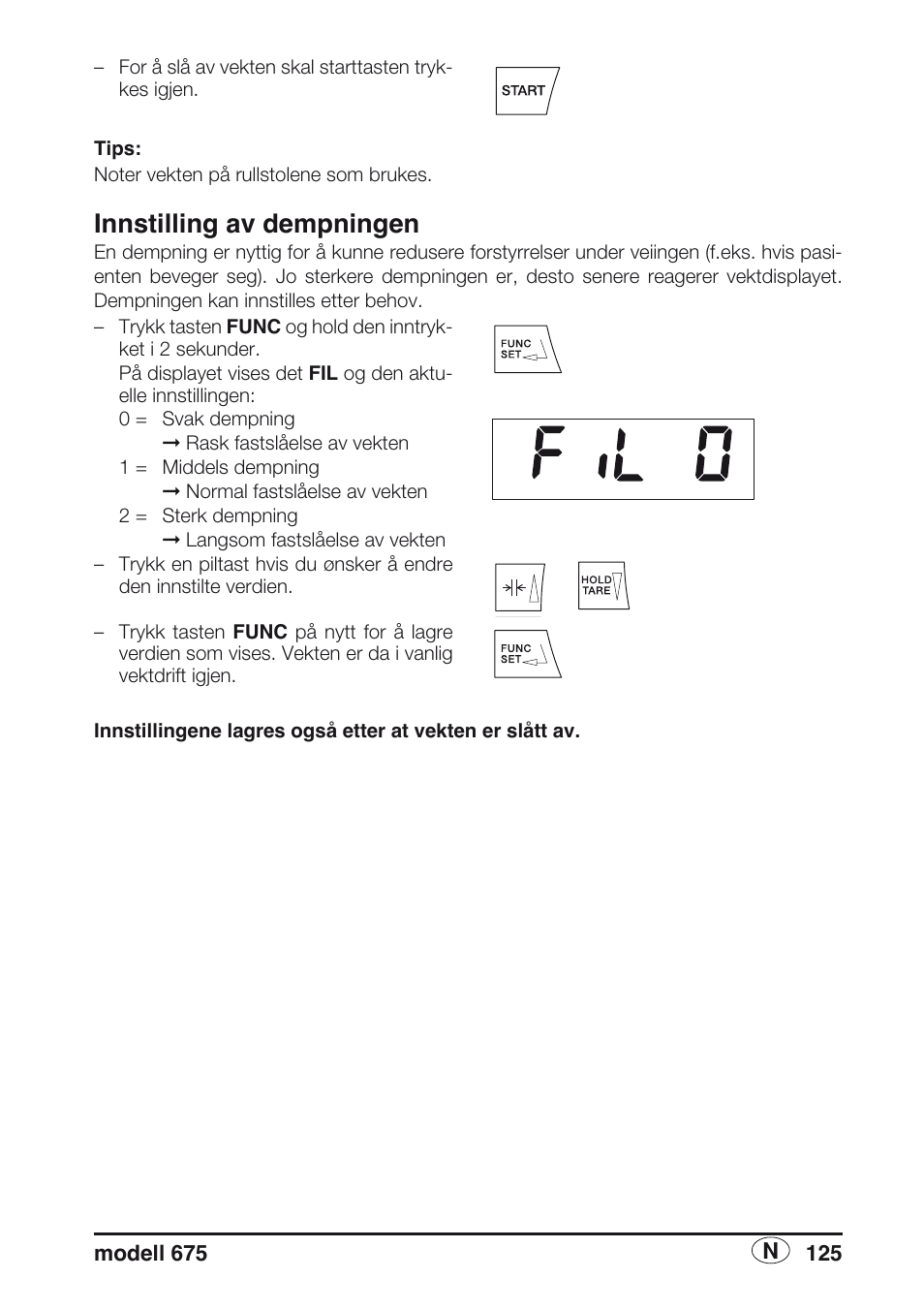 Innstilling av dempningen | Seca 675 User Manual | Page 125 / 214