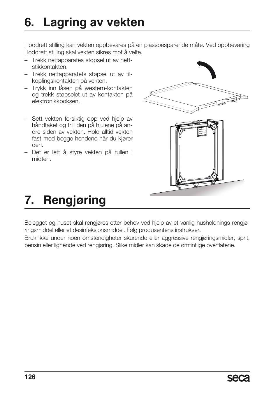 Lagring av vekten, Rengjøring | Seca 675 User Manual | Page 126 / 214