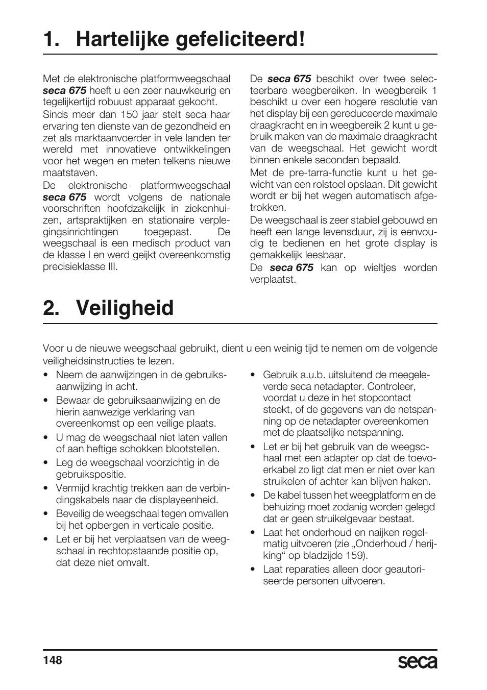 Hartelijke gefeliciteerd, Veiligheid | Seca 675 User Manual | Page 148 / 214