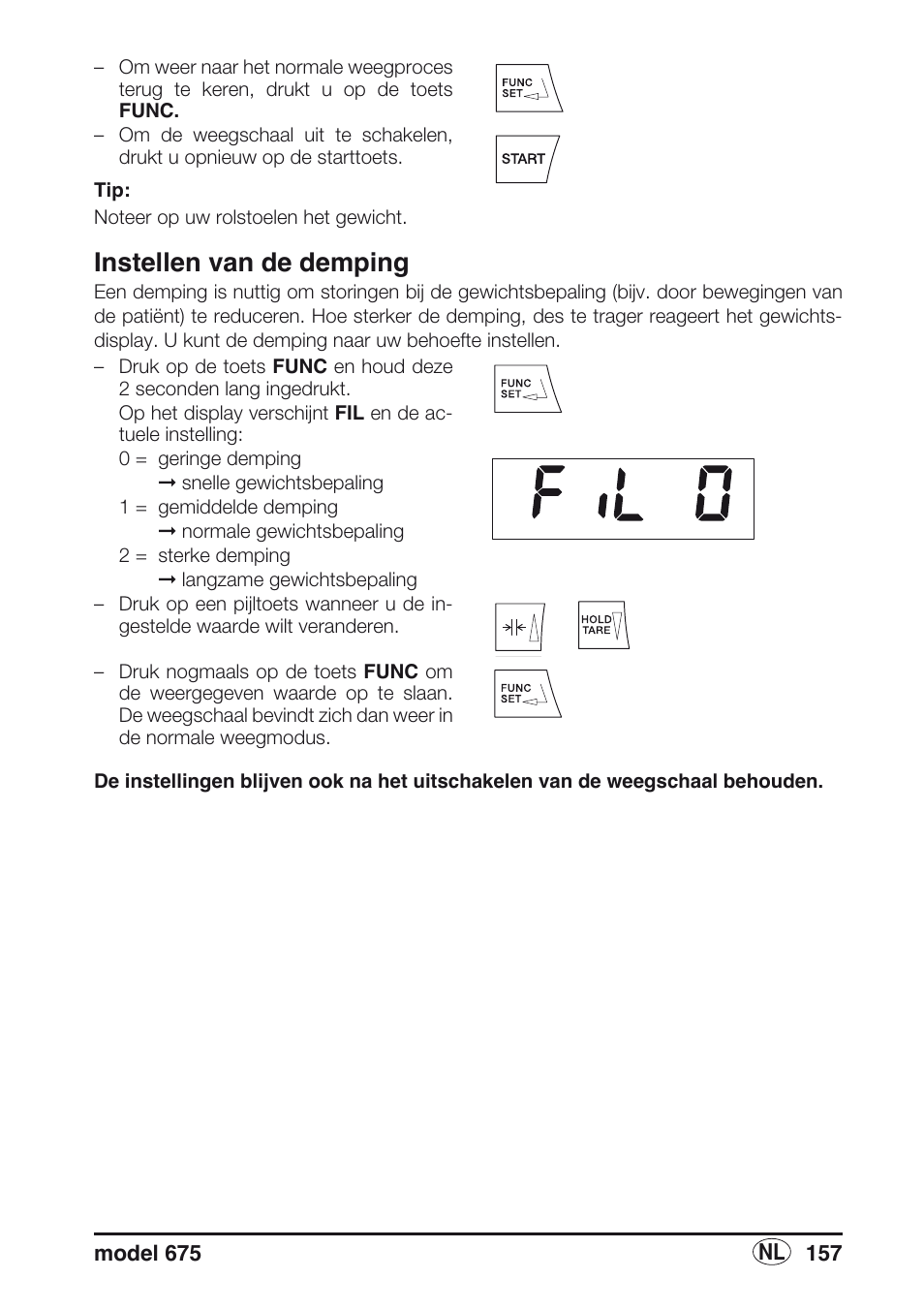 Instellen van de demping | Seca 675 User Manual | Page 157 / 214