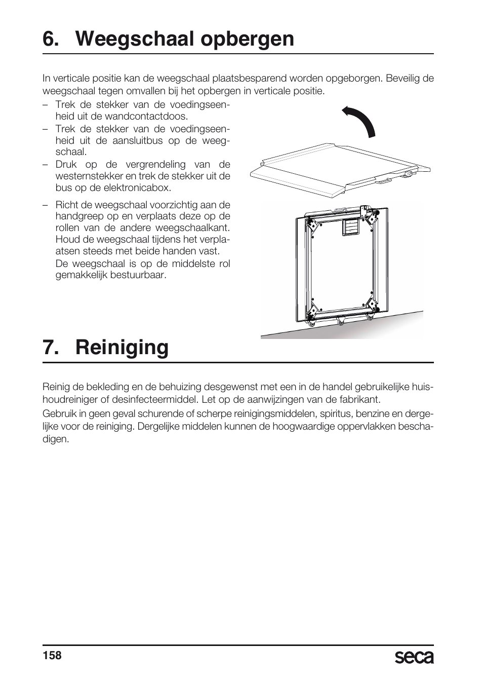 Weegschaal opbergen, Reiniging | Seca 675 User Manual | Page 158 / 214