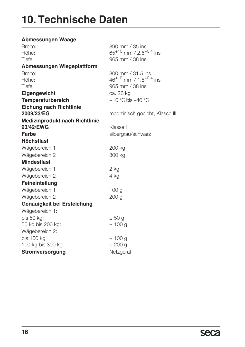 Technische daten | Seca 675 User Manual | Page 16 / 214