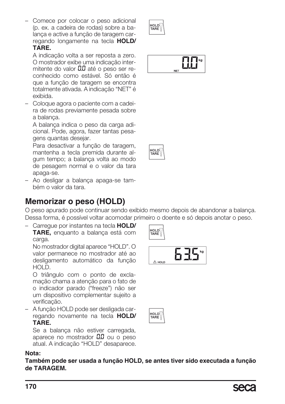 Memorizar o peso (hold) | Seca 675 User Manual | Page 170 / 214