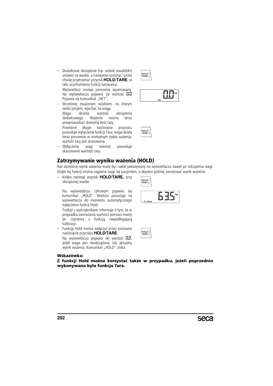 Zatrzymywanie wyniku ważenia (hold) | Seca 675 User Manual | Page 202 / 214