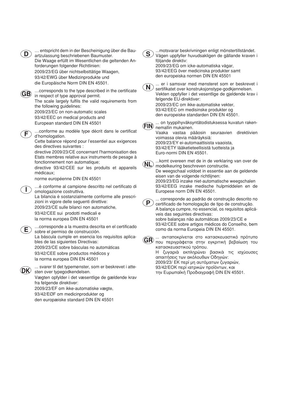 Nl p gr | Seca 675 User Manual | Page 213 / 214