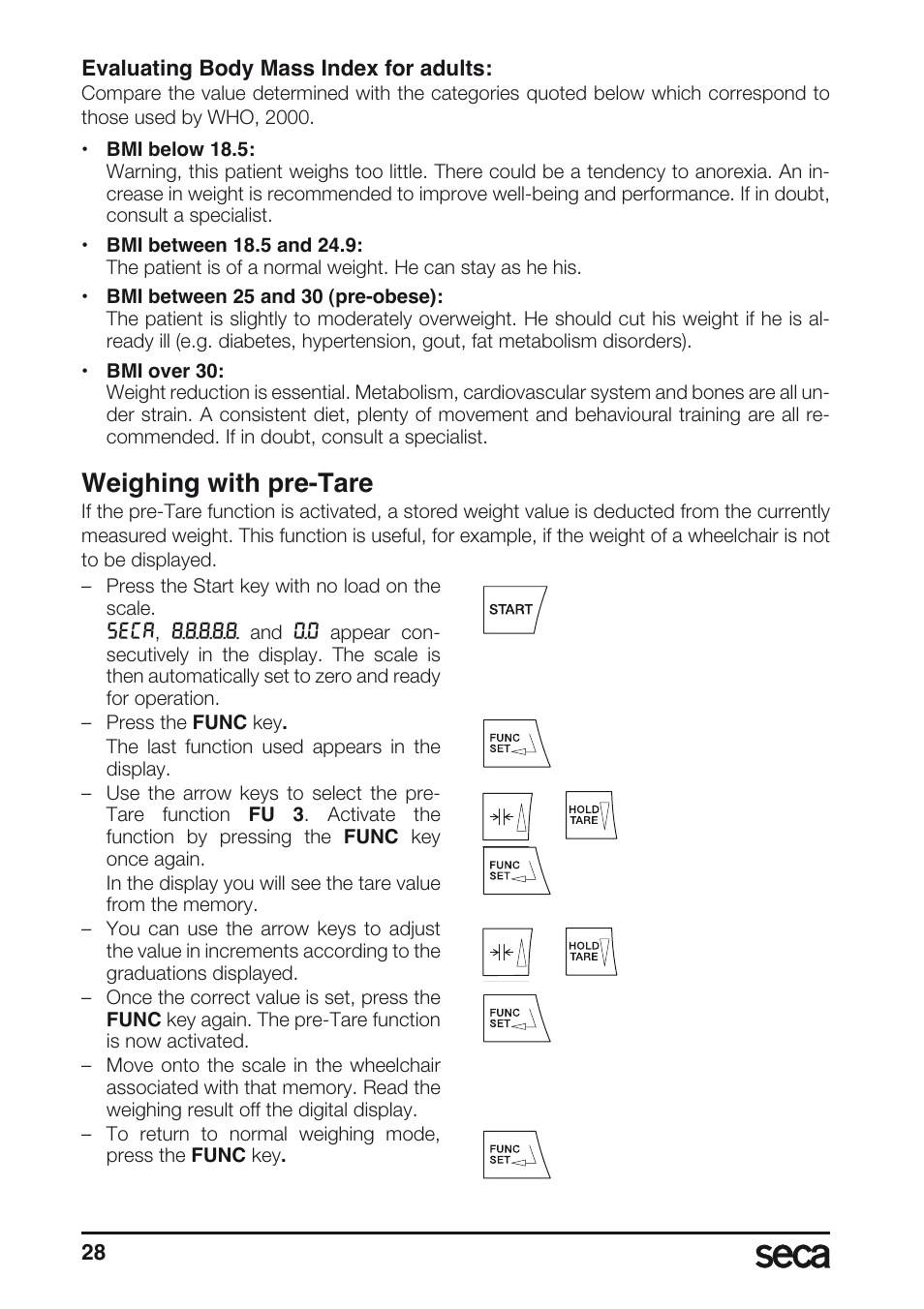 Weighing with pre-tare | Seca 675 User Manual | Page 28 / 214