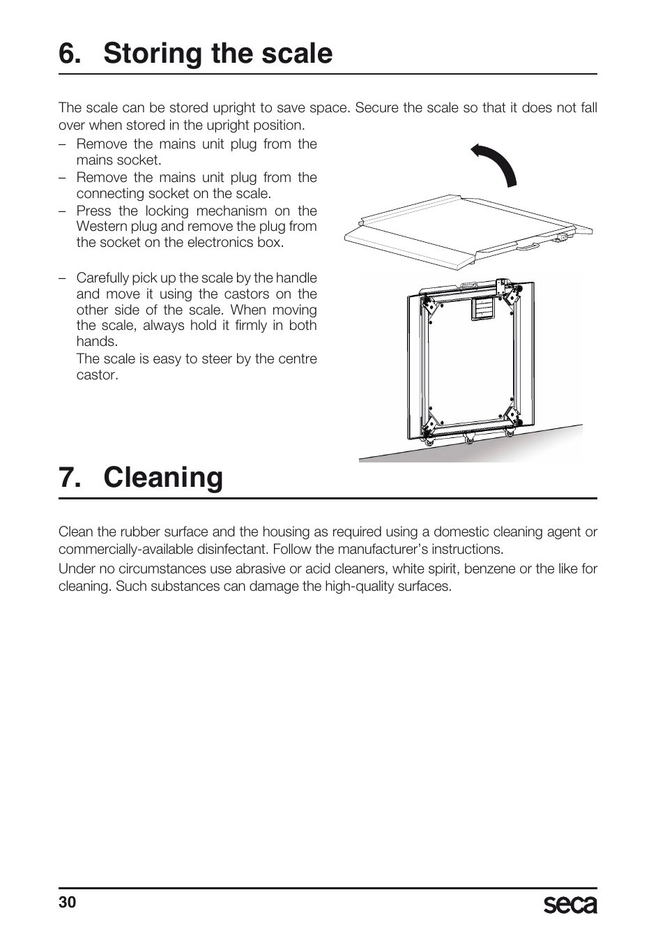 Storing the scale, Cleaning | Seca 675 User Manual | Page 30 / 214
