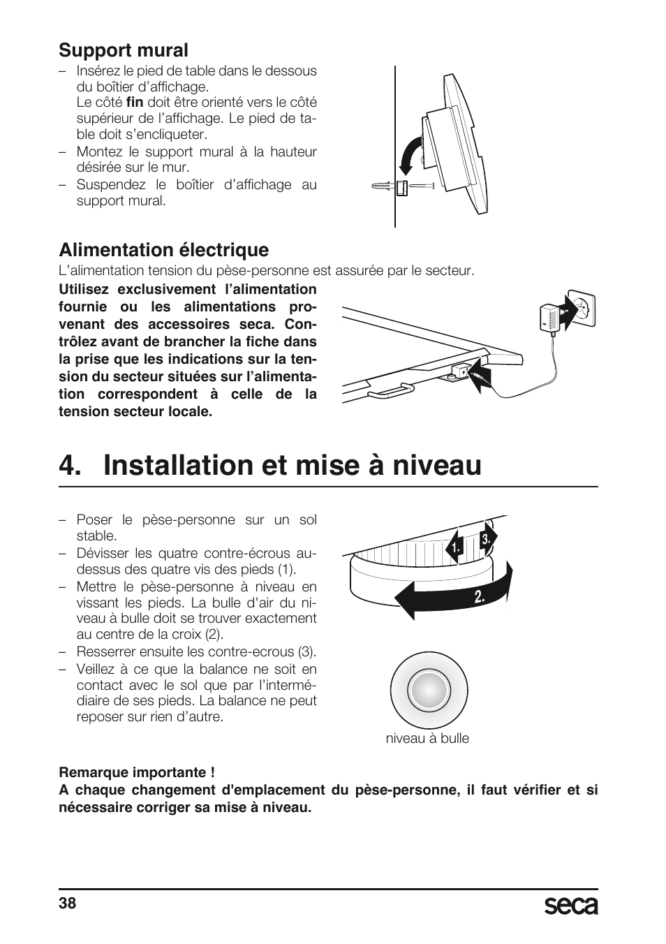 Support mural, Alimentation électrique, Installation et mise à niveau | Libelle | Seca 675 User Manual | Page 38 / 214