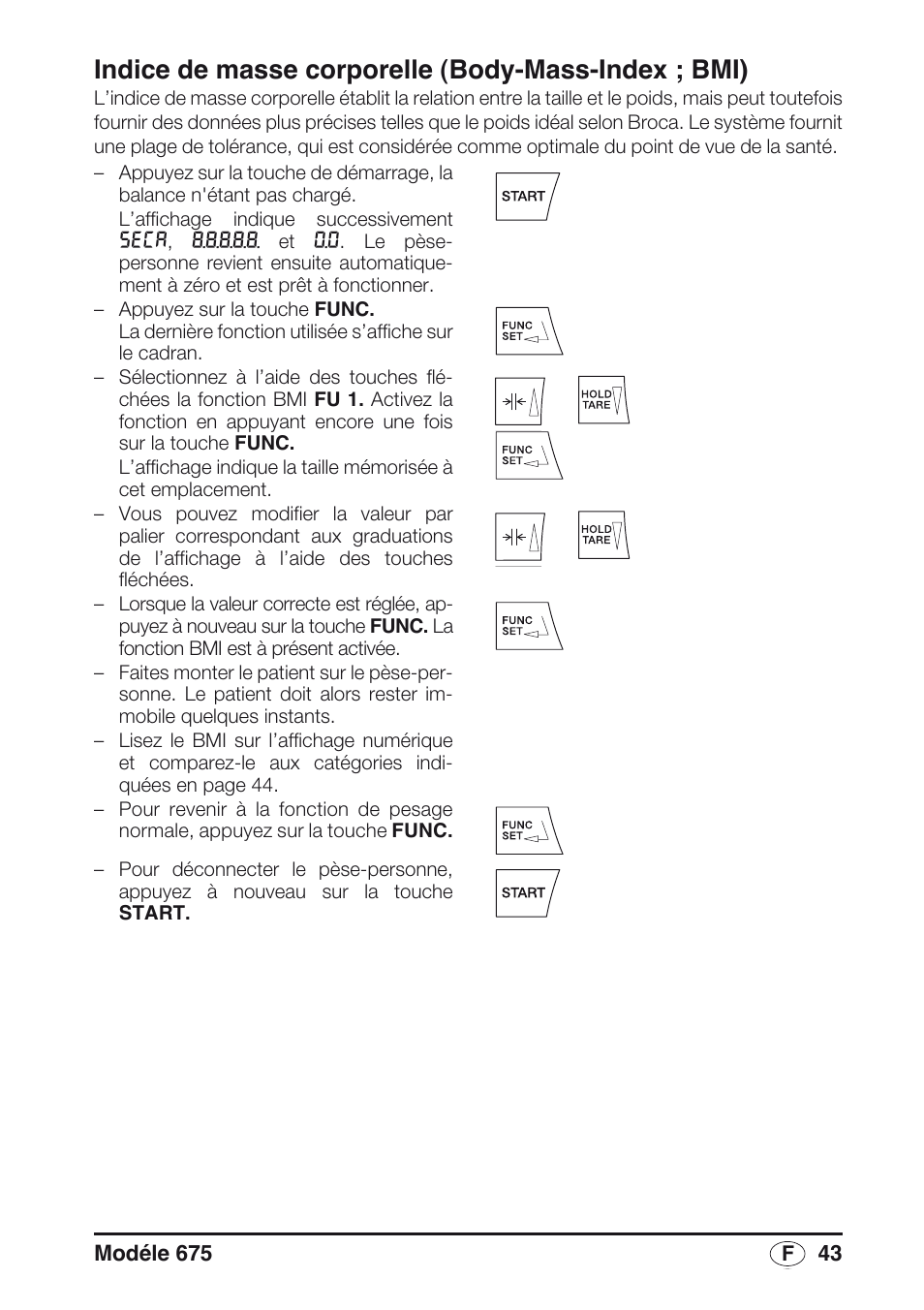 Indice de masse corporelle (body-mass-index ; bmi) | Seca 675 User Manual | Page 43 / 214