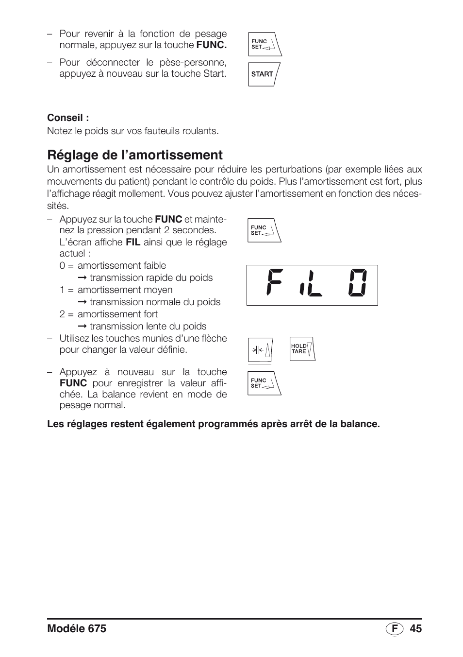 Réglage de l’amortissement | Seca 675 User Manual | Page 45 / 214