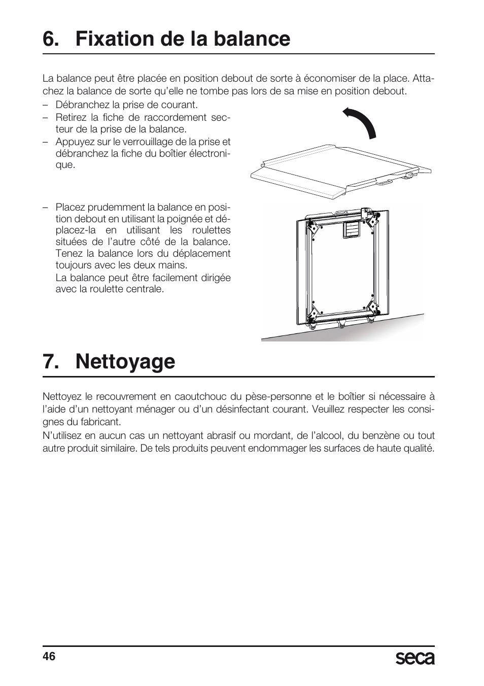 Fixation de la balance, Nettoyage | Seca 675 User Manual | Page 46 / 214