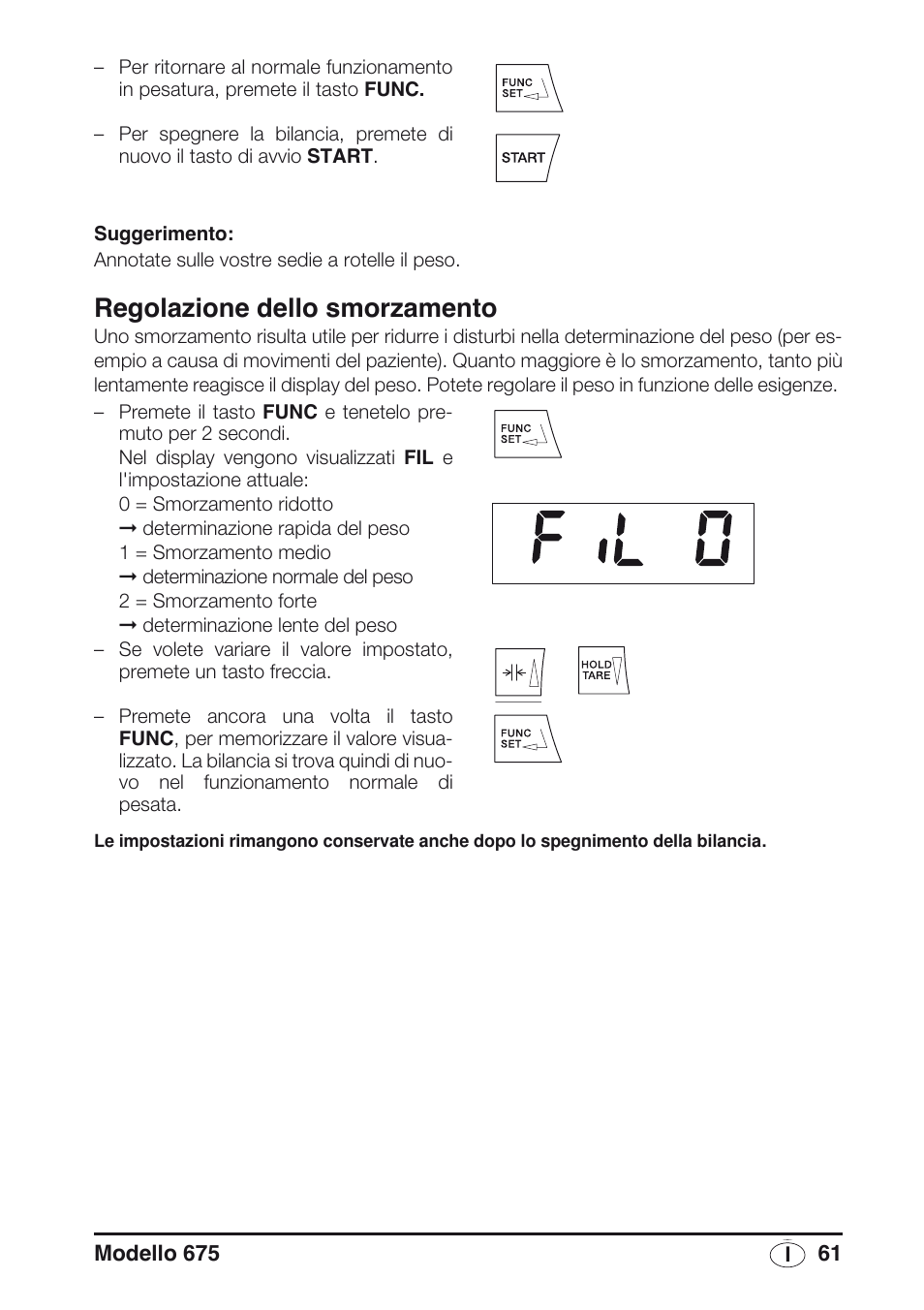 Regolazione dello smorzamento | Seca 675 User Manual | Page 61 / 214