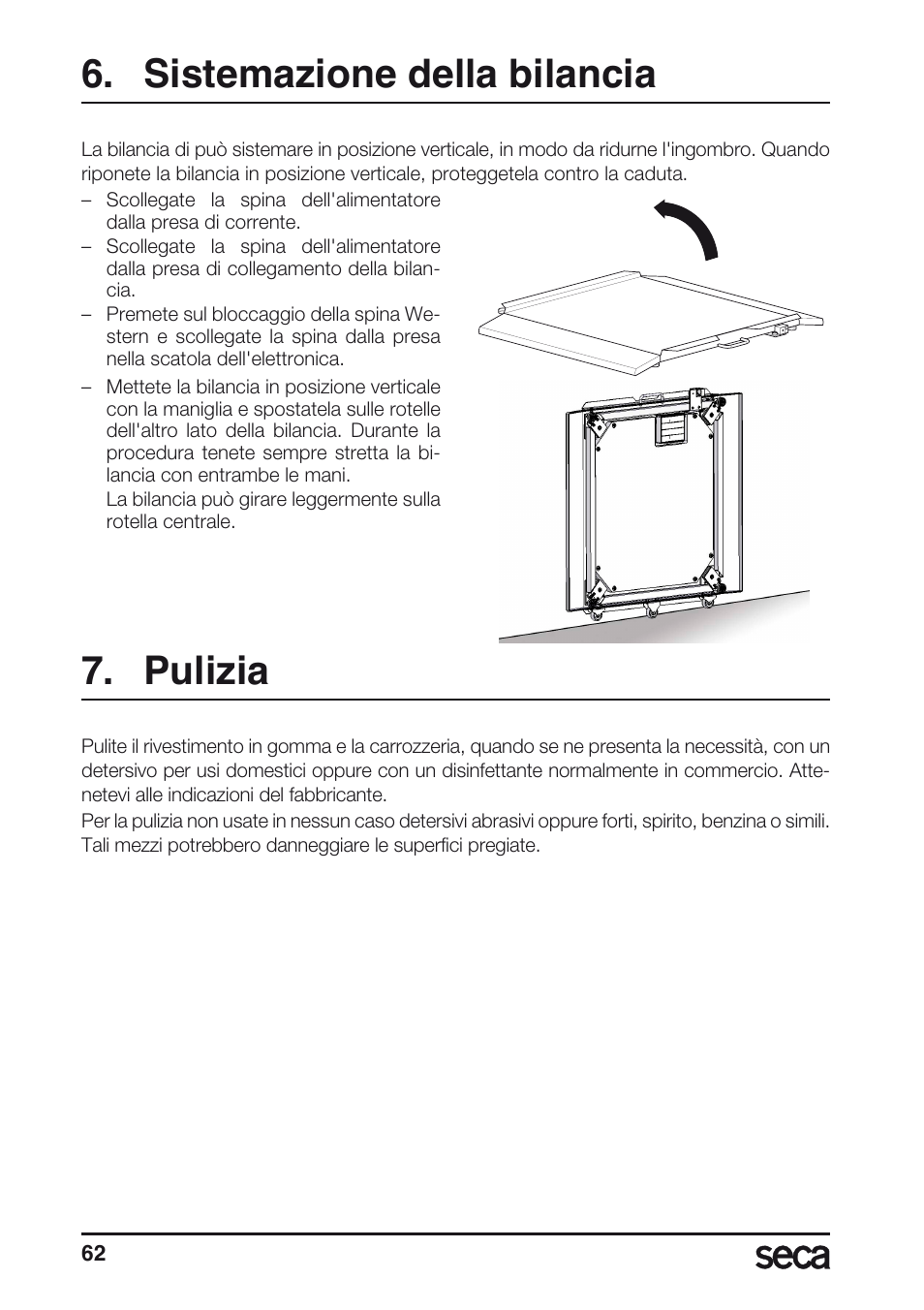 Sistemazione della bilancia, Pulizia | Seca 675 User Manual | Page 62 / 214
