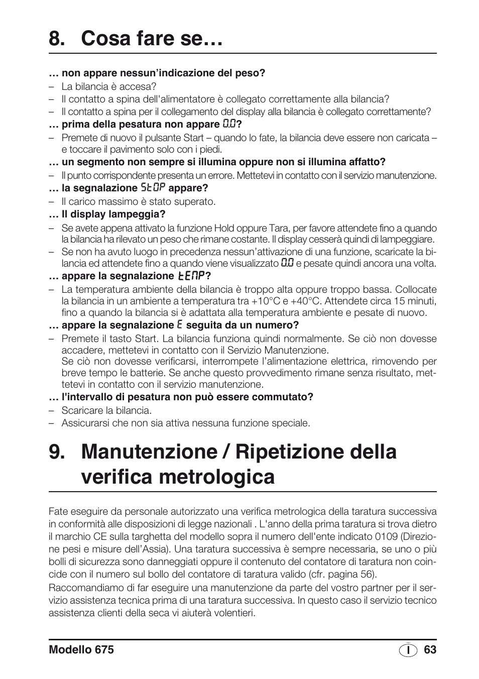 Cosa fare se | Seca 675 User Manual | Page 63 / 214