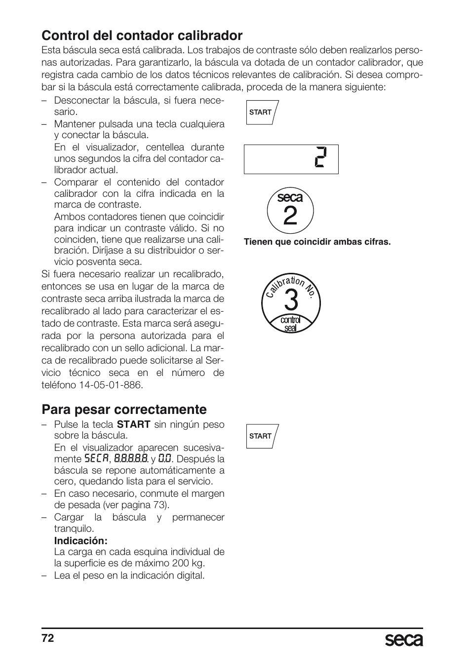 Control del contador calibrador, Para pesar correctamente | Seca 675 User Manual | Page 72 / 214