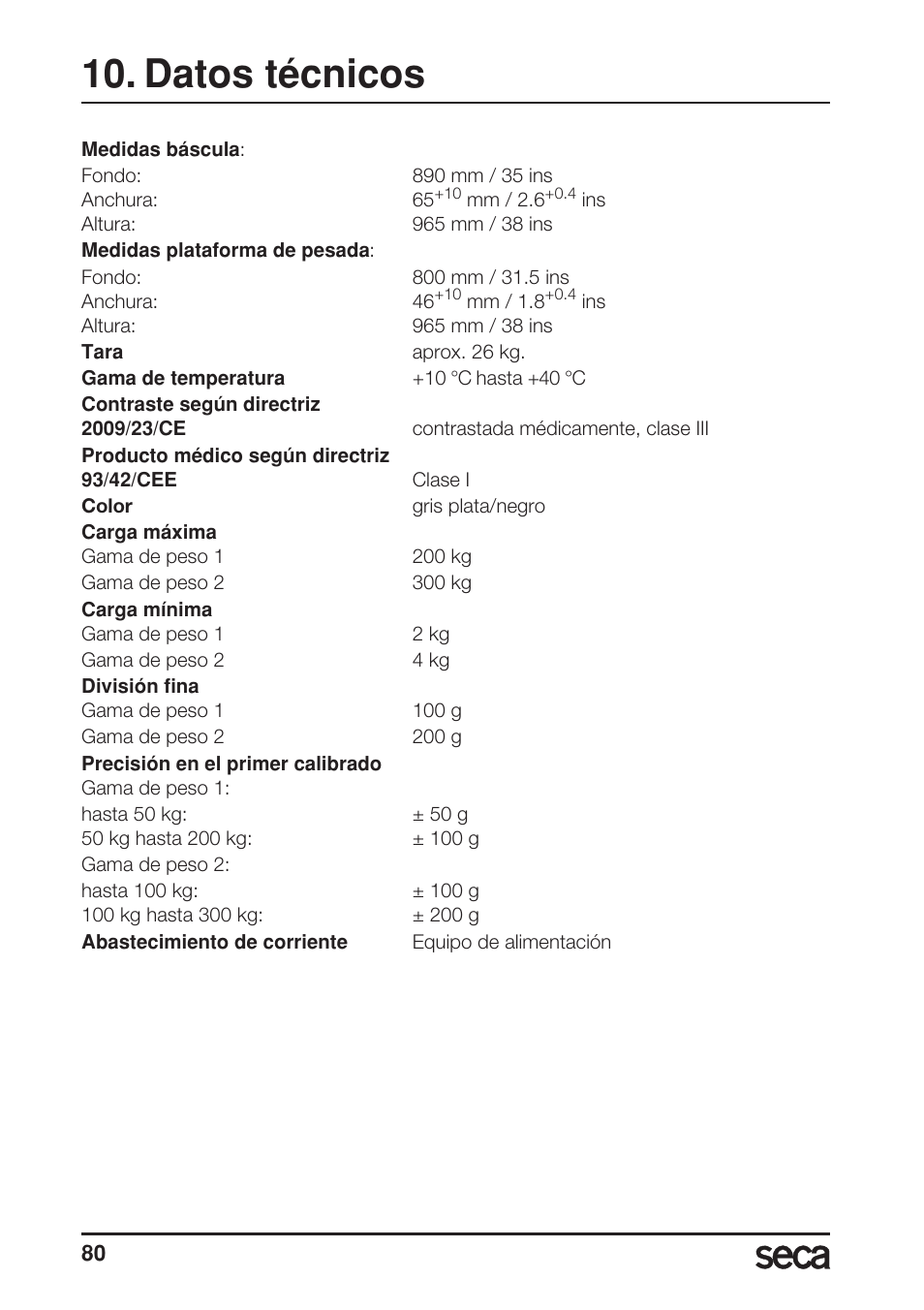 Datos técnicos | Seca 675 User Manual | Page 80 / 214
