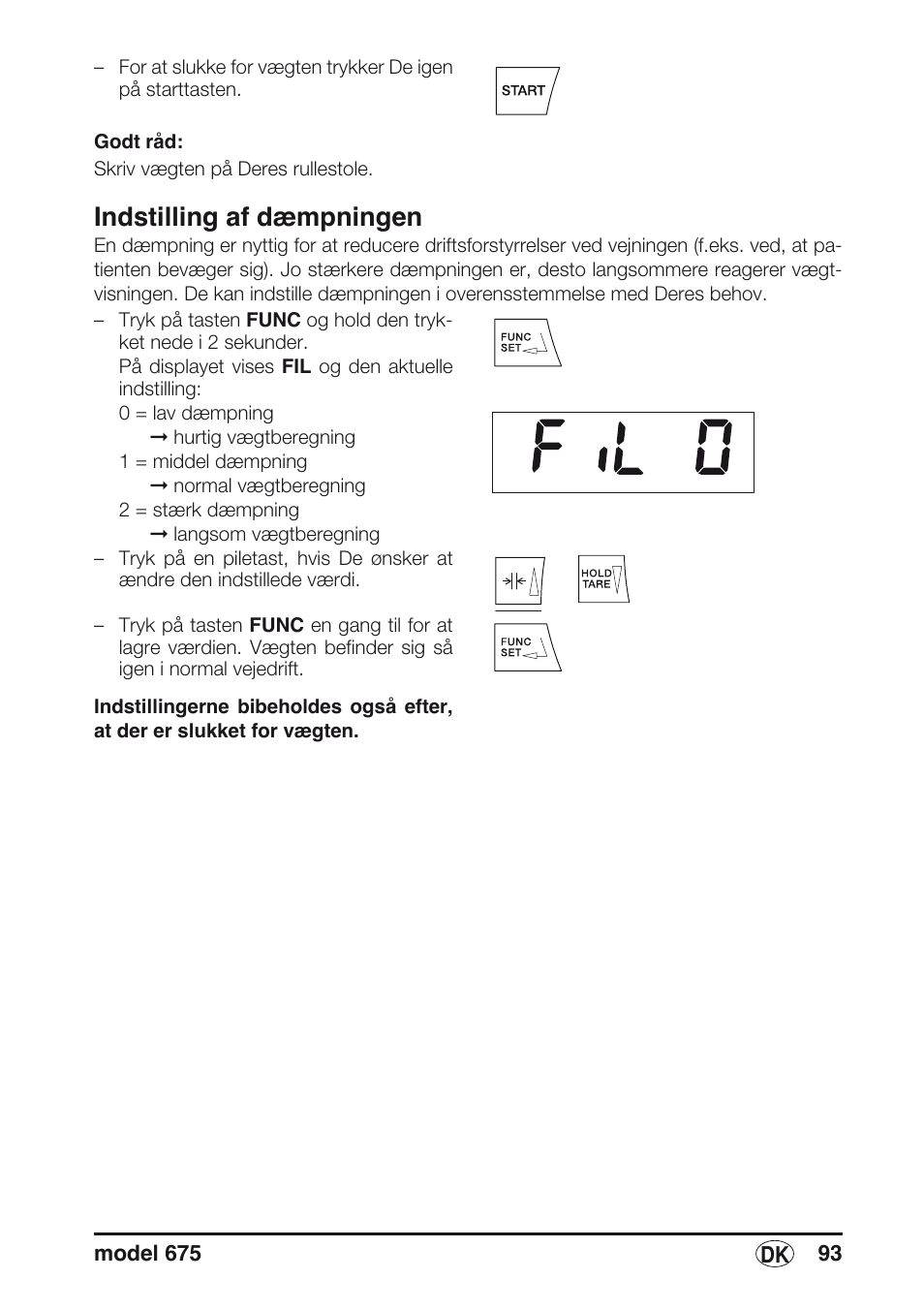 Indstilling af dæmpningen | Seca 675 User Manual | Page 93 / 214