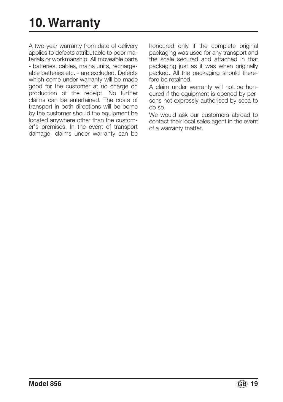 Warranty | Seca 856 User Manual | Page 19 / 65