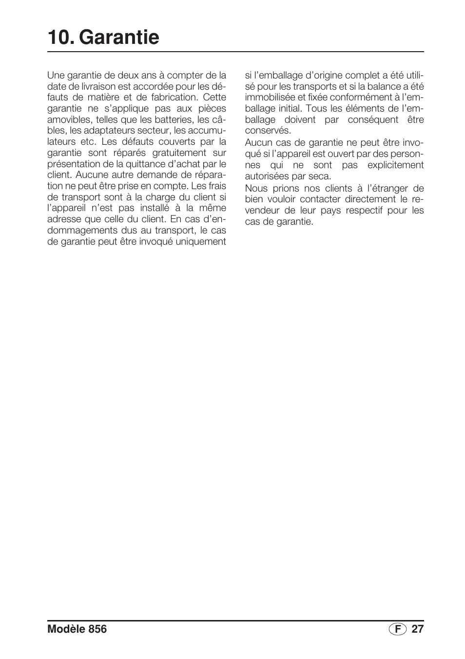 Garantie | Seca 856 User Manual | Page 27 / 65